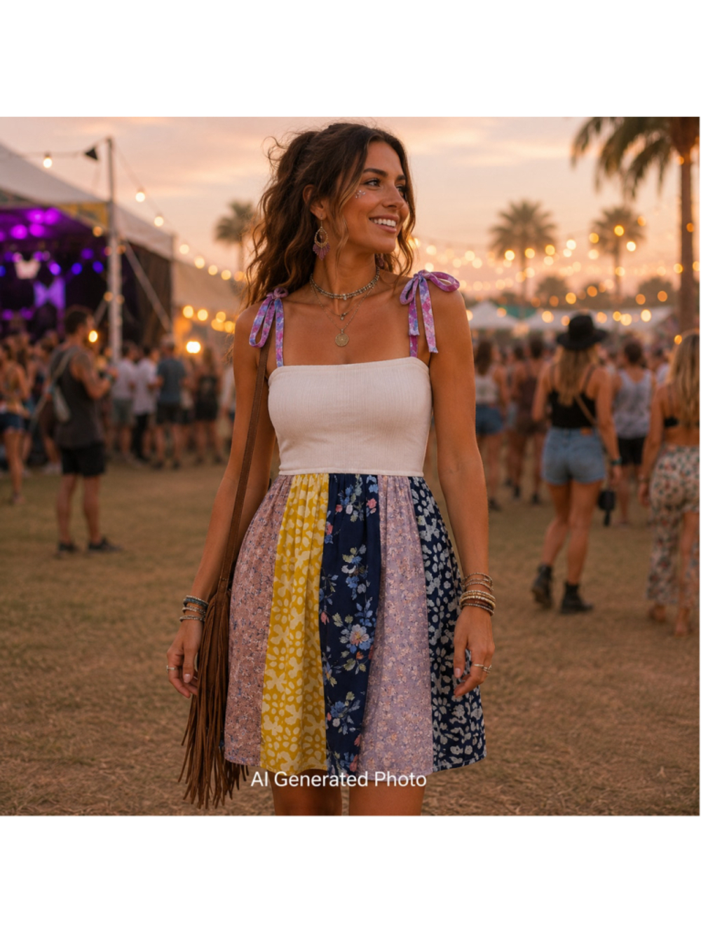 Young Threads Patchwork Mini Dress Small Boho Floral Festival NWT Viscose India